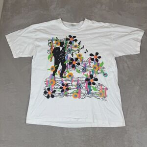 VTG 90s Gilda Mary Saxophone Music Sheet Notes Shirt Mens OSFA White Flaws USA